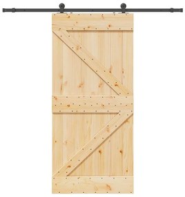 Porta de correr com ferragens 90x210 cm madeira de pinho maciça