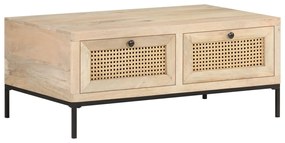 Mesa de centro 90x50x37 cm mangueira maciça e palhinha natural