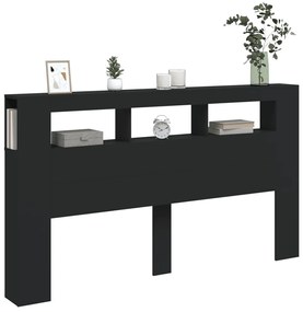 Cabeceira cama c/ LEDs 180x18,5x103,5 cm deriv. madeira preto