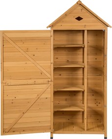 Abrigo de madeira com 5 prateleiras e 2 portas com fechadura e teto impermeável para jardim ou varanda 70 x 45 x 160 cm cor natural