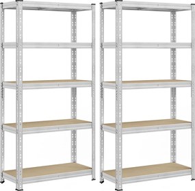 Conjunto de 2 estantes para cargas pesadas até 875 kg com prateleiras ajustáveis 40 x 90 x 180 cm Prateado