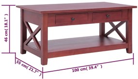 Mesa de centro 100x55x46 cm madeira de mogno maciça castanho