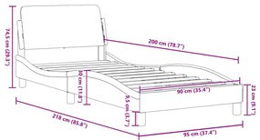 Estrutura cama cabeceira tecido castanho-acinzentado 90x200 cm