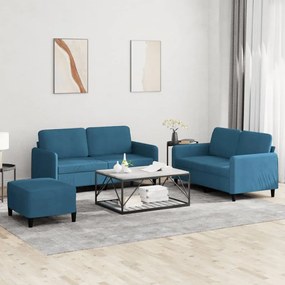 3 pcs conjunto de sofás veludo azul