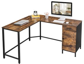 Secretaria de canto escritorio com armário 137 x 150 x 75 cm Castanho Vintage-preto