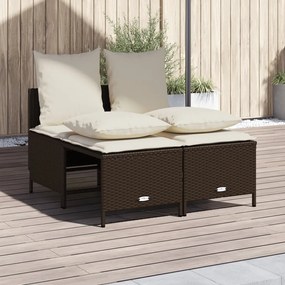 4 pcs conjunto sofás de jardim c/ almofadões vime PE castanho