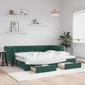 Sofá-cama c/ gavetão e gavetas 90x200 cm veludo verde-escuro