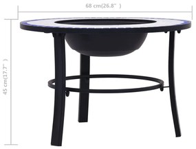 Braseira em mosaico 68 cm cerâmica azul e branco