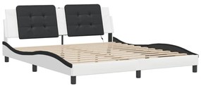 Estrutura cama c/ luzes LED 180x200cm couro artif. branco/preto