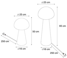 LED Conjunto de 2 Candeeiros de Pé Inteligentes para Exterior Preto 50 cm e 65 cm - Mushroom Moderno