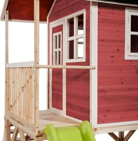 Casa de brincar infantil exterior para crianças Loft 500 em madeira com escorrega e caixa areia - Vermelha