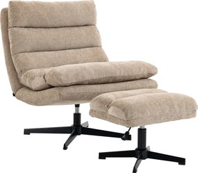 HOMCOM Poltrona lounge com puff, poltrona chenille giratória com puff regulável em altura, estofamento espesso e assento largo, Marrom | Aosom Portugal