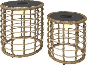 Outsunny Lâmpada de Chão Solar Conjunto 2 Peças Lâmpadas Solares em Rattan com Sensor de Luz LED Estilo Boho IP44 | Aosom Portugal