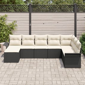 Conjunto de Sofá de Jardim de 8 Peças com Almofadas Rattan Poliéster P