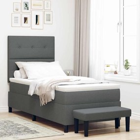 vidaXL Cama Box Spring com Colchão & Banco Cinza Escuro 90x200 cm Tecido