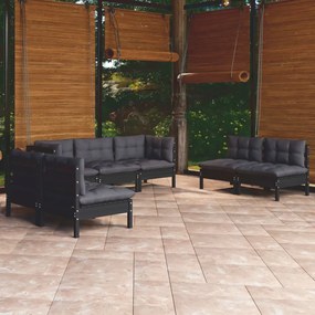 vidaXL 7 pcs conjunto lounge jardim c/ almofadões pinho maciço