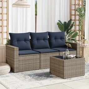vidaXL 4 pcs conjunto sofás p/ jardim c/ almofadões vime PE cinzento