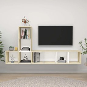vidaXL 3 pcs conj. móveis TV derivados madeira branco/carvalho sonoma