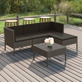 vidaXL 5 pcs conjunto lounge de jardim c/ almofadões vime PE cinzento