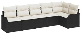 Conjunto de Sofá de Jardim de 6 Peças com Almofadas Preto Rattan Polié