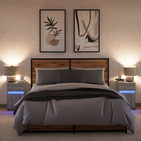 Mesas cabeceira c/ LEDs 2 pcs derivados madeira cinza sonoma