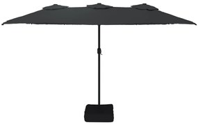 Guarda-sol de jardim c/ cabeça dupla/luzes LED 449x245 cm preto