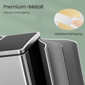 Caixote do lixo com 2 compartimentos 41 x 31,5 x 47 cm prateado