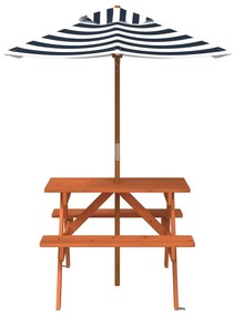 Mesa de piquenique para 4 crianças com guarda-sol abeto maciço