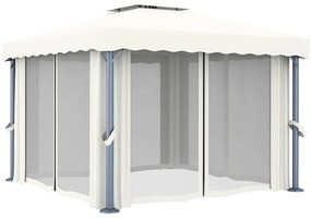 Gazebo com cortinas e cordões de luzes LED 3x3 m branco nata