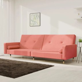 Sofá-cama 2 lugares com duas almofadas veludo rosa