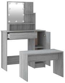 Conjunto toucador c/ LEDs madeira processada sonoma cinza
