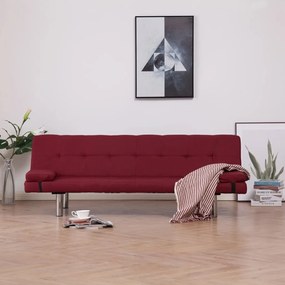 Sofá-cama com duas almofadas poliéster vermelho tinto