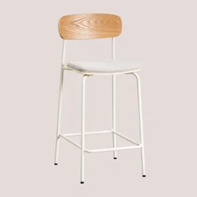 Banqueta Alta Empilhável Wilpier De 65 Cm Em Ferro E Madeira Gardénia Branco & Tecido Branco Quebrado - Sklum