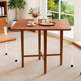 Mesa de jantar 90 x 90 x 74,5 c quadrada dobravel de madeira com 2 painéis rebatíveis e pernas de madeira maciça para sala de estar Cor Nogueira
