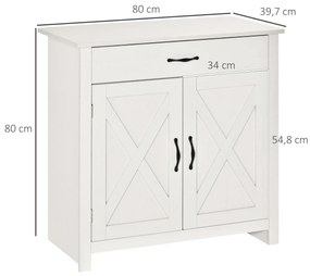 Aparador de Cozinha com 1 Gaveta e Prateleira Interior Ajustável Móvel Auxiliar Decorativo 80x39,7x80 cm Branco