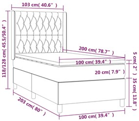 Cama box spring c/ colchão e LED 100x200 cm tecido azul