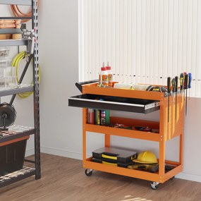 Carrinho de Ferramentas para Oficina, 82 x 35 x 76 cm, 3 Níveis, Laranja