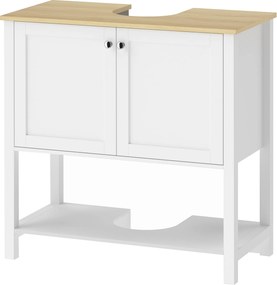 HOMCOM Móvel Inferior para Lavatório com Prateleira Aberta e 2 Portas, para Lavatório com ou sem Coluna, 80 x 40 x 80 cm, Branco | Aosom Portugal