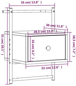 Mesa cabeceira parede 35x30x51 deriv. madeira carvalho castanho