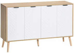 HOMCOM Aparador de Cozinha Moderno com Prateleiras Ajustáveis 2 Armários e Anti-Tombo 120x35x77,4 cm Branco e Madeira | Aosom Portugal