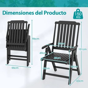 Cadeira dobrável para jardim em HDPE para todas as condições meteorológicas com apoios para os braços, encosto curvo e assento com ripas Preta