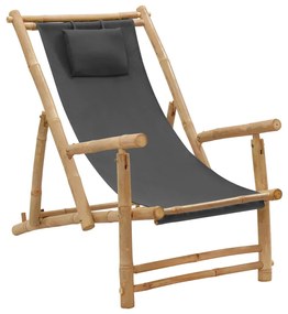 vidaXL Cadeira de terraço de bambu e lona cinzento-escuro