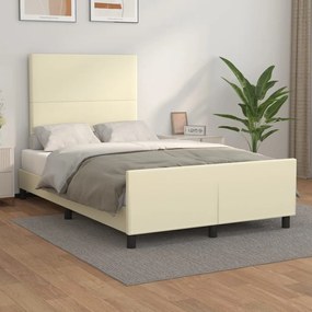 vidaXL Estrutura de cama c/ cabeceira couro artificial 120x200cm creme