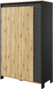 Roupeiro Lomsevu 112, Preto, Carvalho Artisan, 196x123x55cm, 102 kg, Portas de roupeiro: Com dobradiças, Número de prateleiras: 5, Número de prateleiras: 5