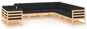 9 pcs conj. lounge jardim c/ almofadões antracite pinho maciço