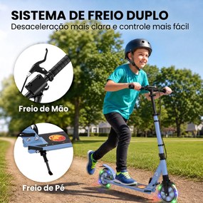 Trotinete Dobrável para Adolescentes e Adultos com Rodas Luminosas Guiador Ajustável Travão Duplo e Suspensão Azul