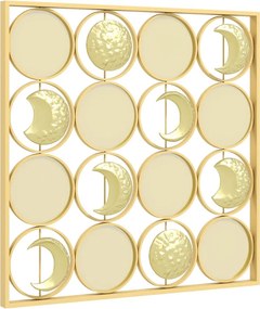 Decoração de Parede Metálica de Fases Lunares 67,9x67,9 cm com 16 Discos para Sala Quarto Corredor Dourado