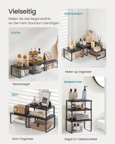 Conjunto de 3 prateleiras  cozinha para especiarias empilháveis e extensíveis, cinzento antracite-preto
