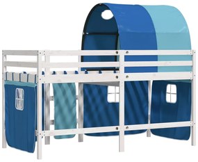 Cama alta para criança com túnel 90x190 cm pinho maciço azul