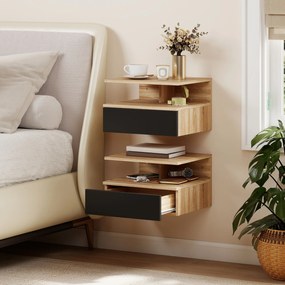 Conjunto de 2 Mesas de Cabeceira Suspensas com Gaveta Montadas na Parede 35x32x22,5 cm Carvalho e Preto